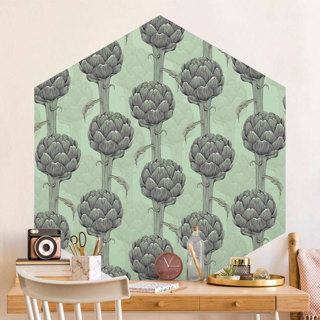 Contemporary wallpaper Floral Elegance Artichoke With Gradient Green XXl