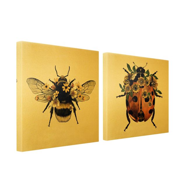 Canvas prints Floral Illustration - Bumblebee And Ladybug