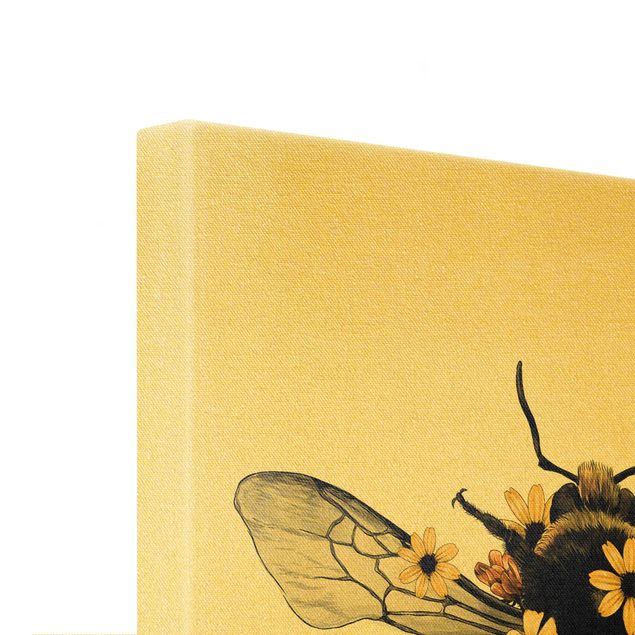 Print on canvas - Floral Illustration - Bumblebee And Ladybug