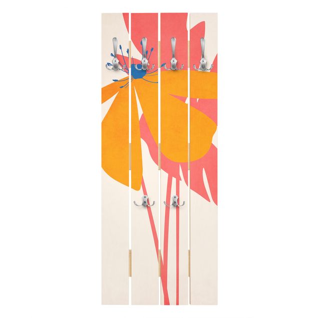 Wall mounted coat rack Floral Beauty Pink And Orange