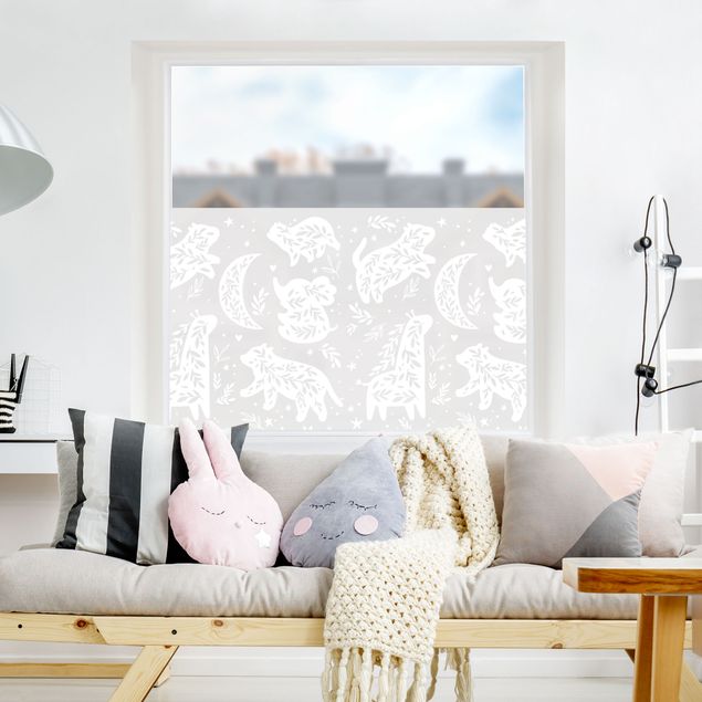 Privacy window film Floral Animals With Starry Skies