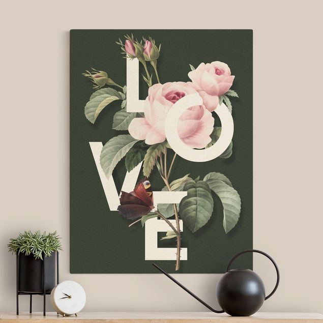 Red rose canvas Florale Typography - Love