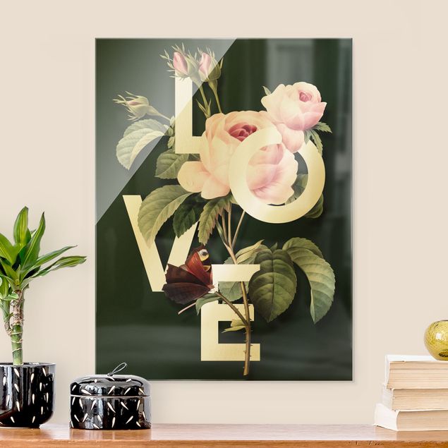 Glass prints flower Florale Typography - Love