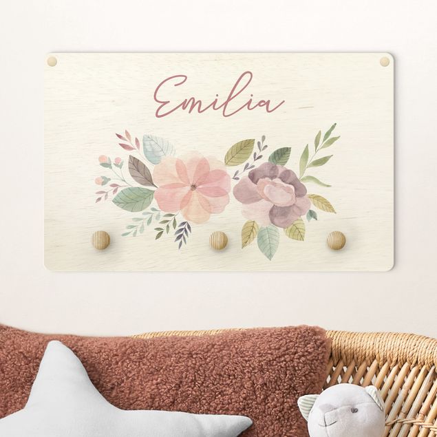 Nursery decoration Floral Watercolour Bouquet With Customised Name