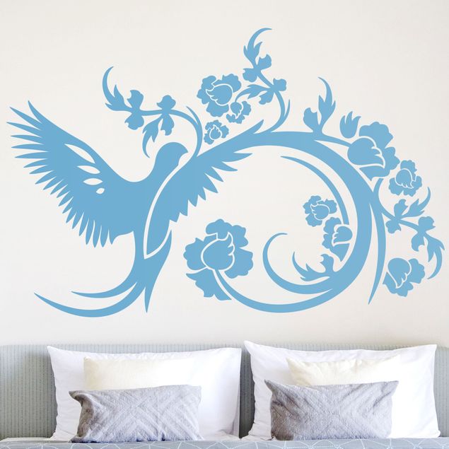 Bird wall decals Wing Beat with Flower Tendril
