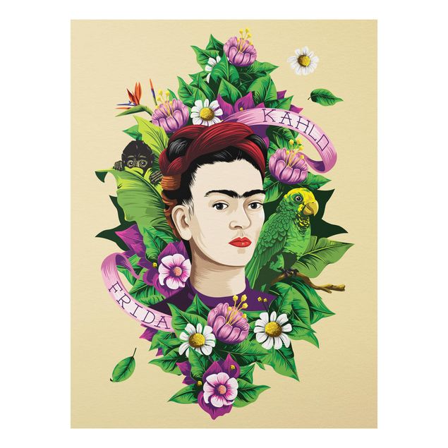 Canvas art Frida Kahlo - Frida, Monkey And Parrot