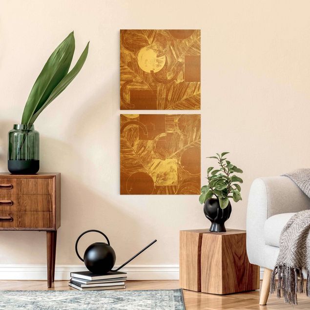 Abstract canvas art Shapes And Leaves Copper