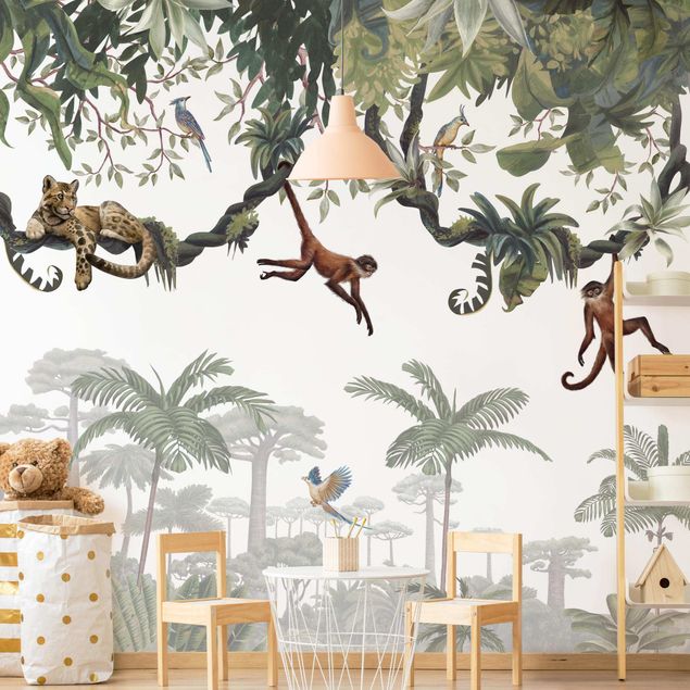 Wallpapers modern Cheeky monkeys in tropical canopies
