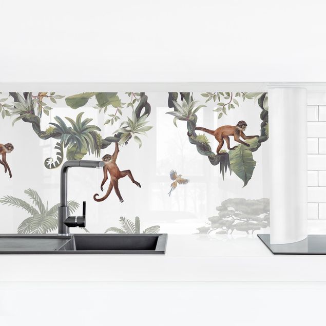 Kitchen splashback animals Cheeky monkeys in tropical canopies