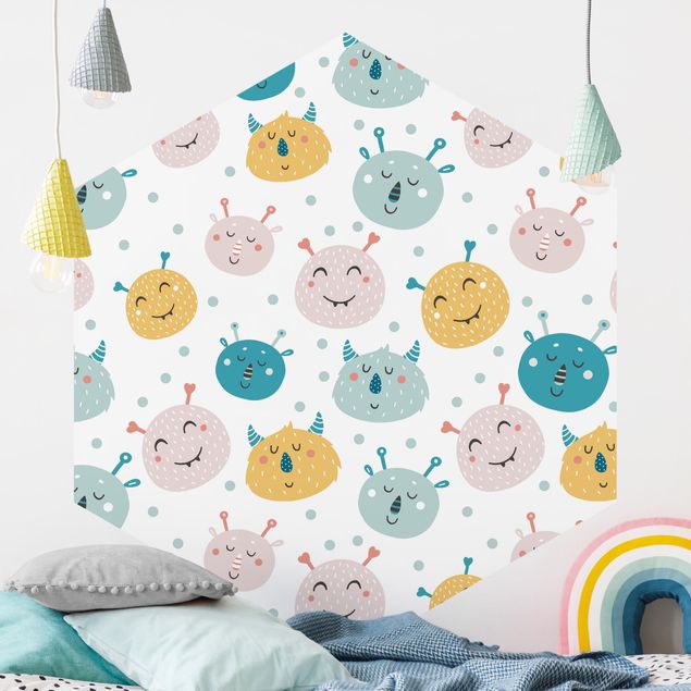 Kids room decor Friendly Monster Faces With Dots