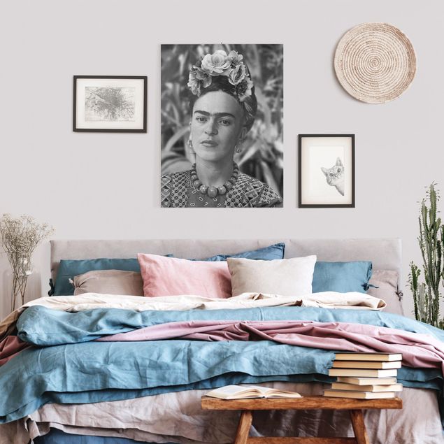 Black and white canvas art Frida Kahlo Photograph Portrait With Flower Crown