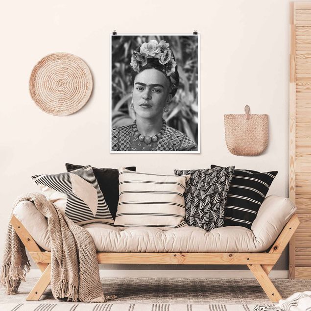 Posters black and white Frida Kahlo Photograph Portrait With Flower Crown