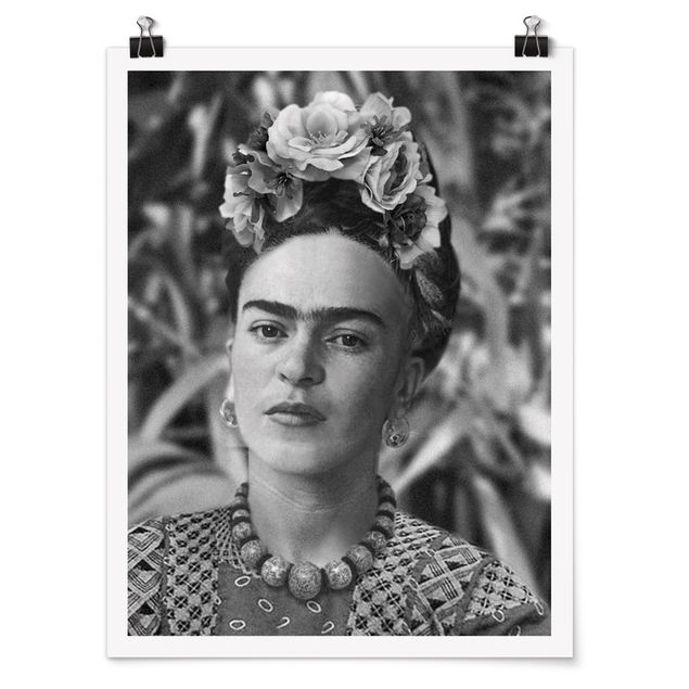 Prints black and white Frida Kahlo Photograph Portrait With Flower Crown
