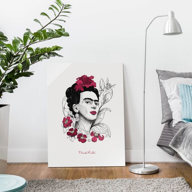 Framed portrait prints Frida Kahlo Portrait With Flowers