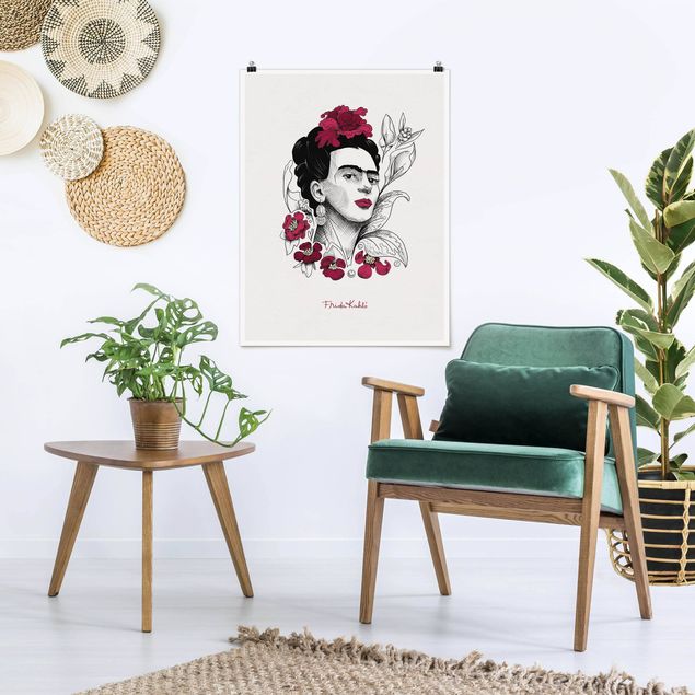 Art posters Frida Kahlo Portrait With Flowers