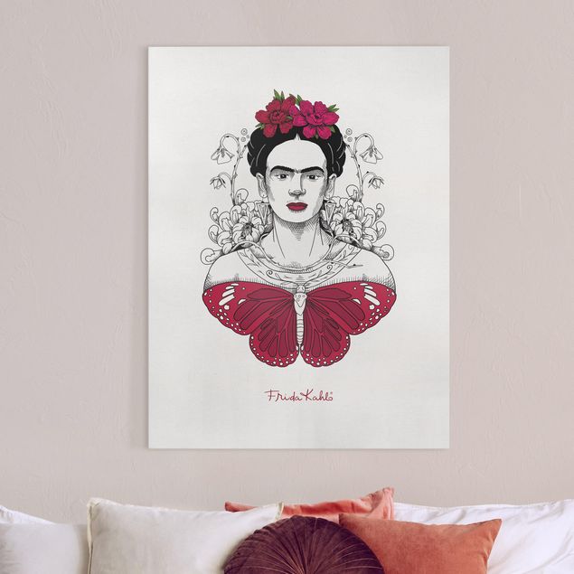 Butterfly framed art Frida Kahlo Portrait With Flowers And Butterflies