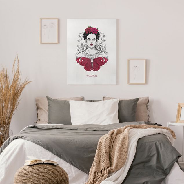 Butterfly canvas art Frida Kahlo Portrait With Flowers And Butterflies