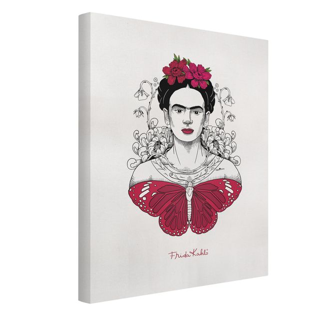 Canvas art prints Frida Kahlo Portrait With Flowers And Butterflies