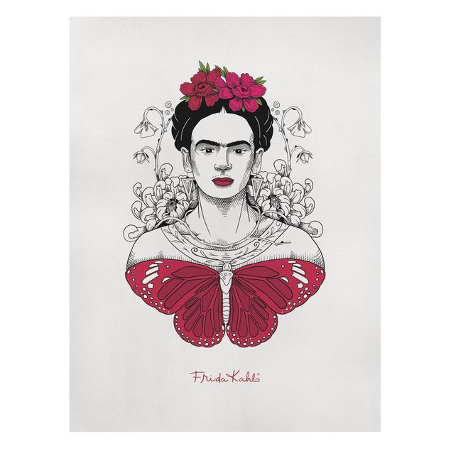 Animal wall art Frida Kahlo Portrait With Flowers And Butterflies