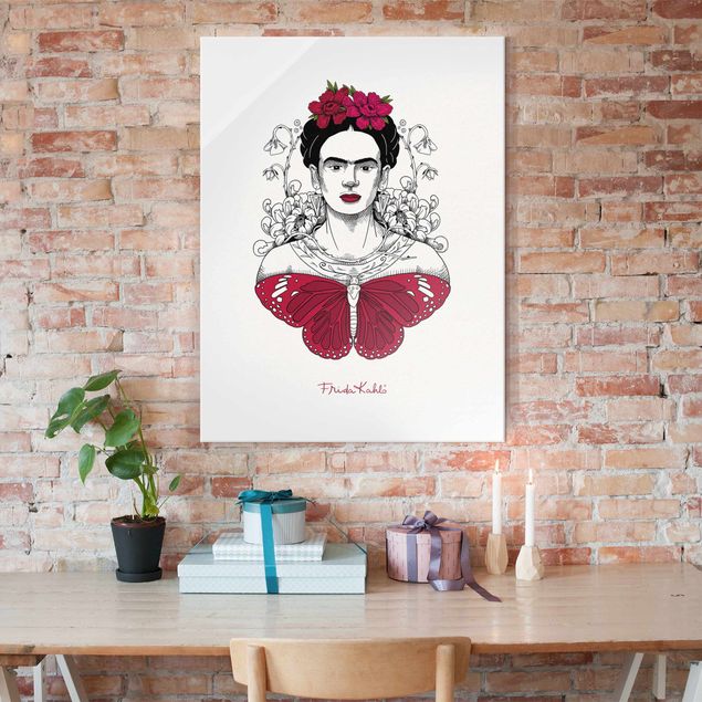 Butterfly print Frida Kahlo Portrait With Flowers And Butterflies