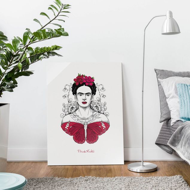 Art prints Frida Kahlo Portrait With Flowers And Butterflies