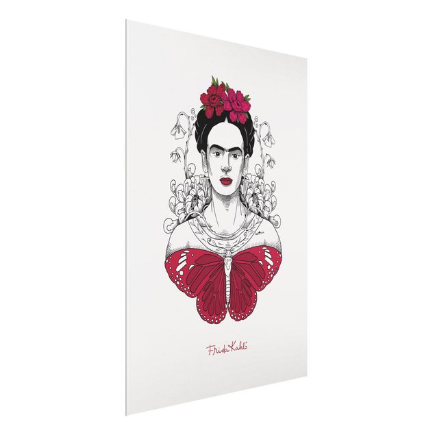 Prints animals Frida Kahlo Portrait With Flowers And Butterflies