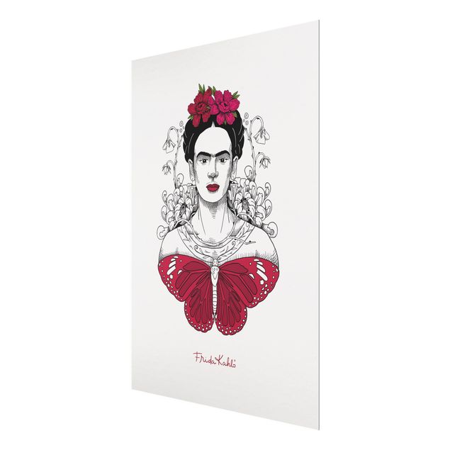 Prints Frida Kahlo Portrait With Flowers And Butterflies