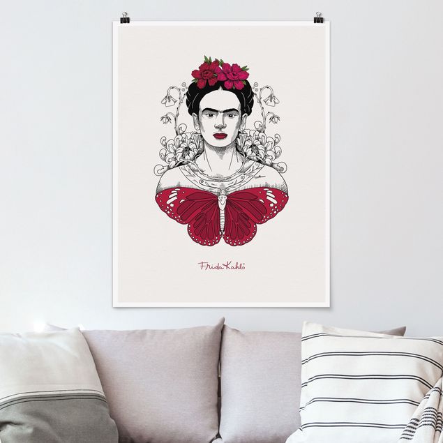 Butterfly framed art Frida Kahlo Portrait With Flowers And Butterflies