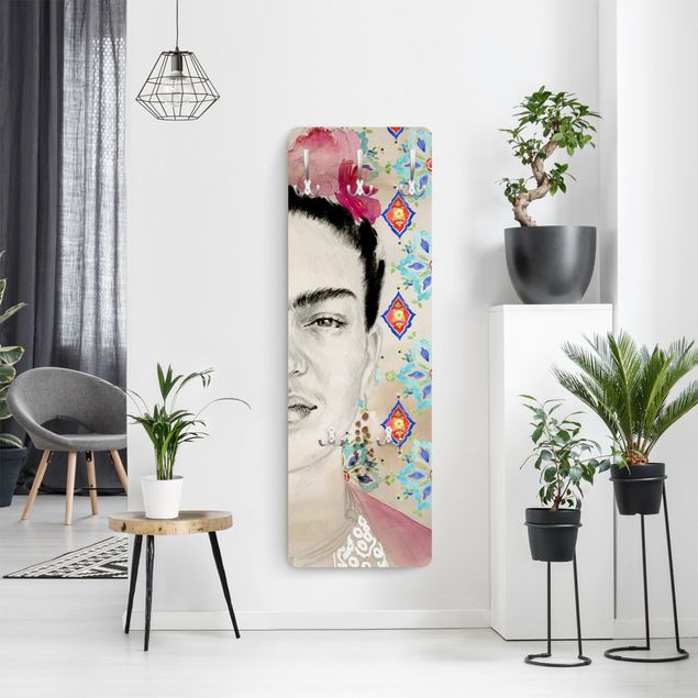 Wall mounted coat rack Frida With Pink Flowers I