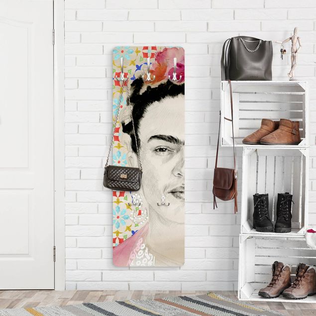 Wall coat rack Frida With Pink Flowers II