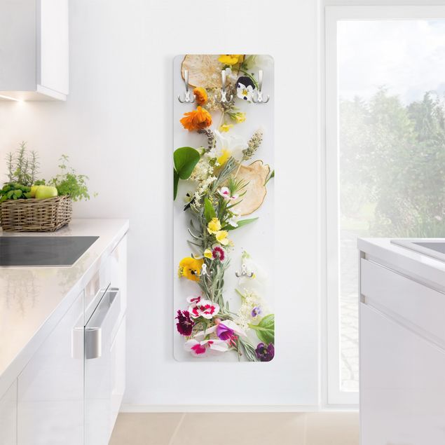 Wall mounted coat rack multicoloured Fresh Herbs With Edible Flowers