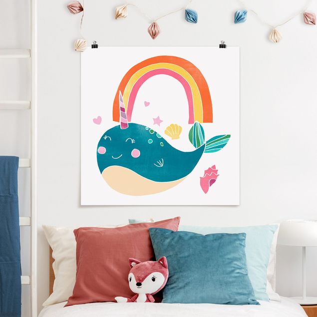 Kids room decor Cheerful Narwhal l