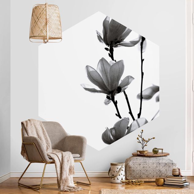 Modern wallpaper designs Herald Of Spring Magnolia Black And White
