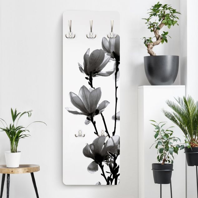 Wall mounted coat rack flower Herald Of Spring Magnolia Black And White