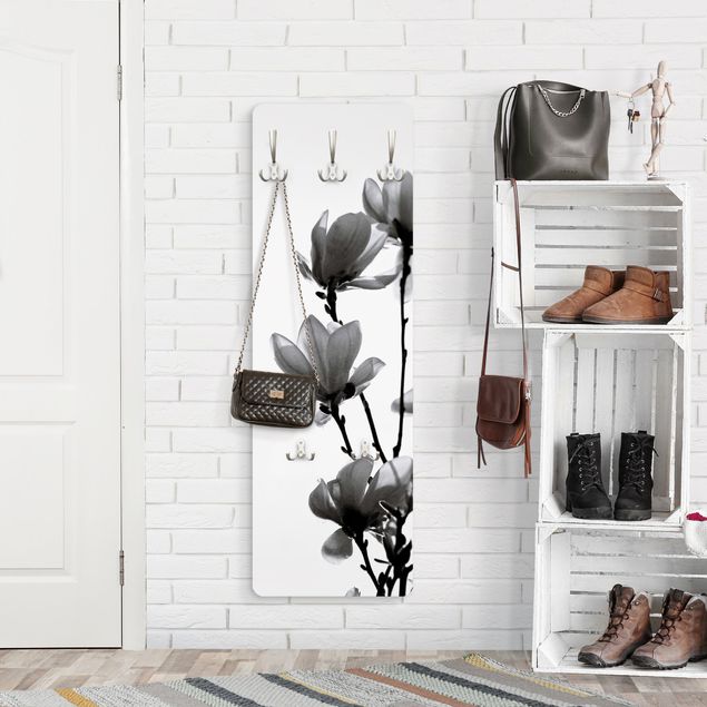 Wall mounted coat rack black and white Herald Of Spring Magnolia Black And White