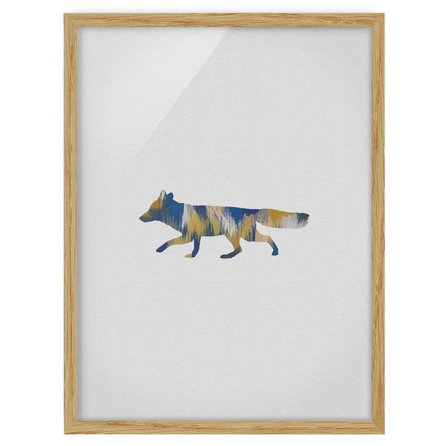 Navy wall art Fox In Blue And Yellow