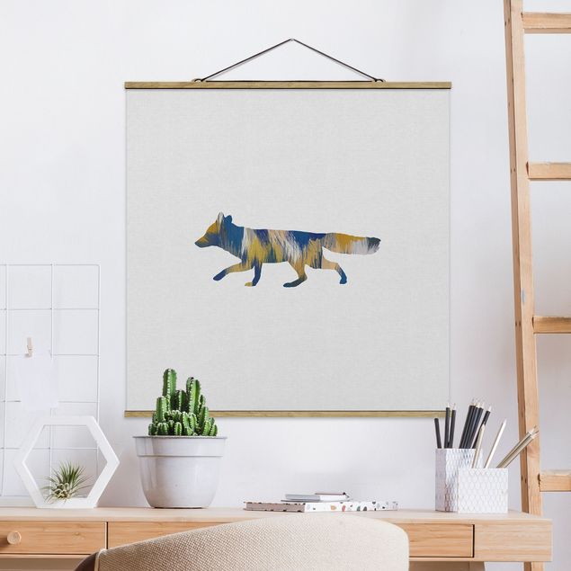 Art prints Fox In Blue And Yellow