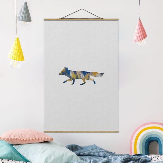 Art prints Fox In Blue And Yellow