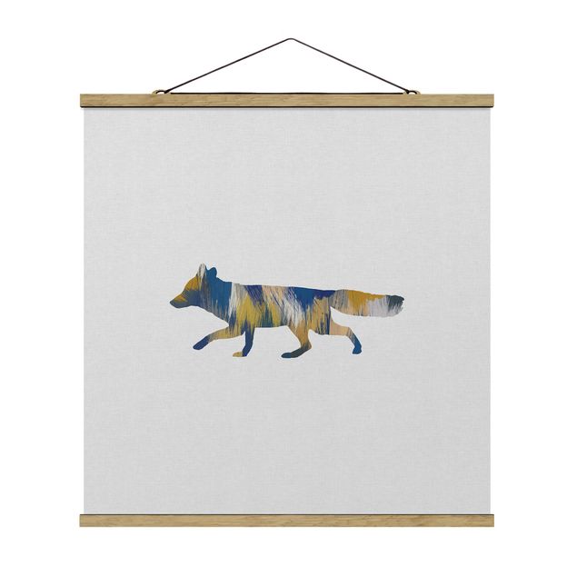 Navy wall art Fox In Blue And Yellow