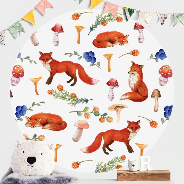 Nursery decoration Fox With Mushroom Illlustration