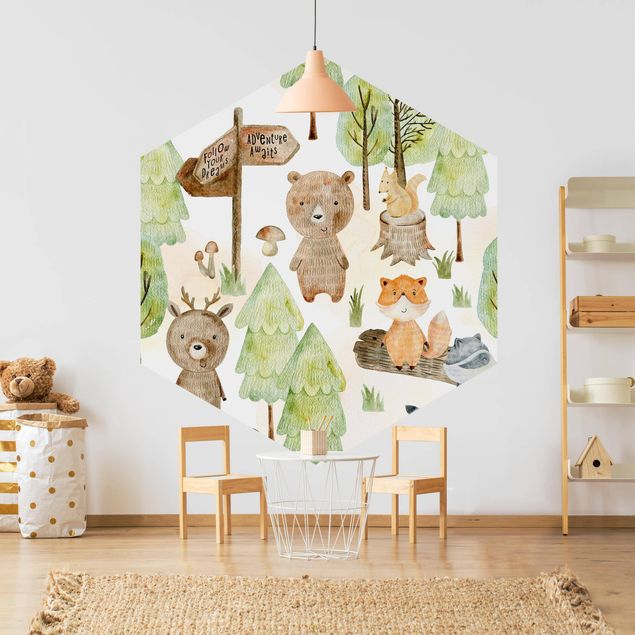 Wallpapers forest Fox And Bear With Trees
