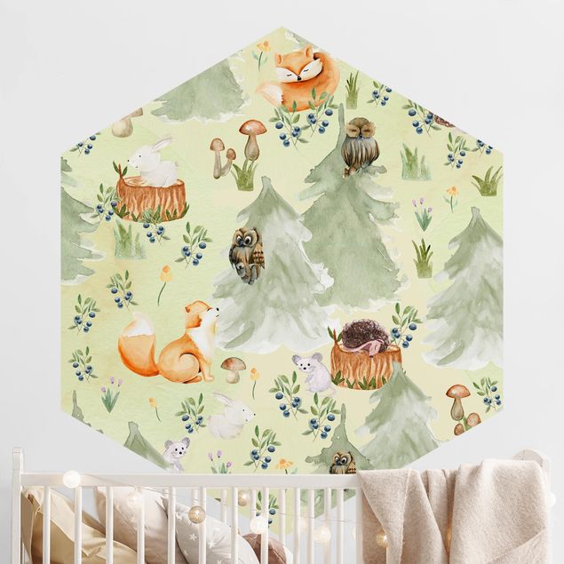 Kids room decor Fox And Owl With Trees
