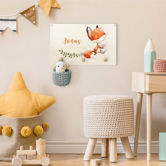 Wall mounted coat rack animals Fox And Mouse Are Friends With Customised Name