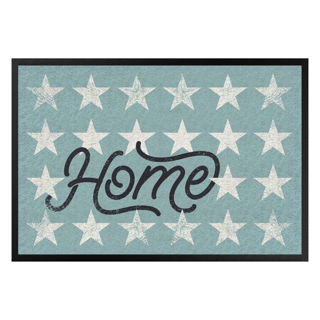 Funny front door mats Home Stars Turquoise Grey