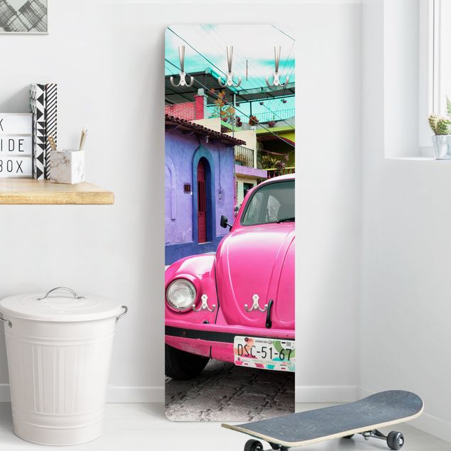 Wall mounted coat rack architecture and skylines Pink VW Beetle