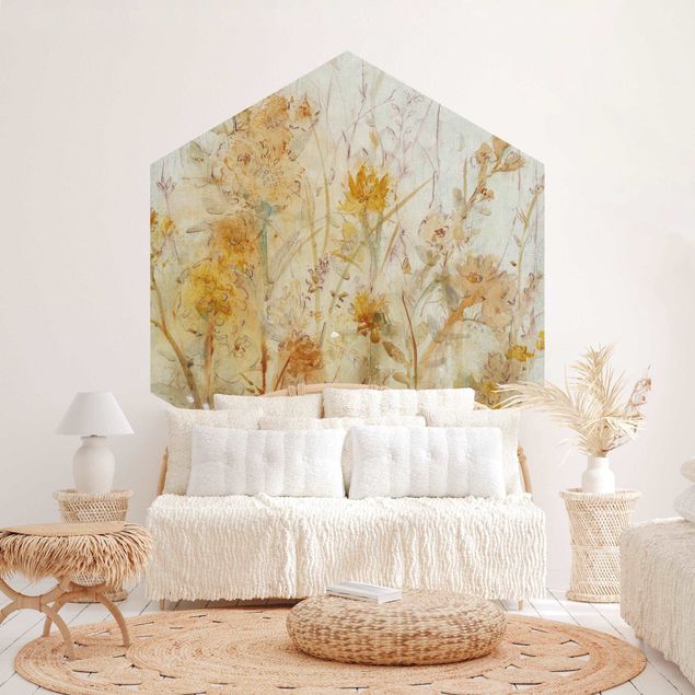 Aesthetic vintage wallpaper Yellow Meadow Of Wild Flowers