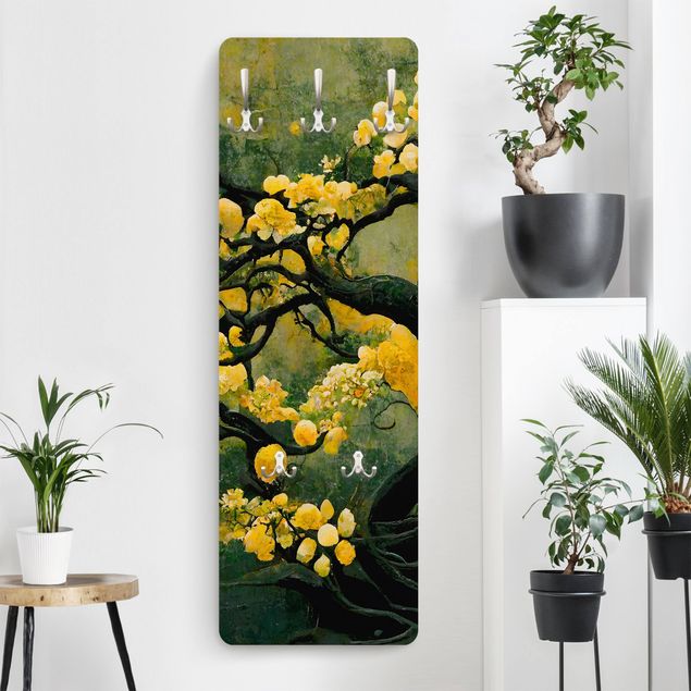 Wall mounted coat rack flower Yellow Tree
