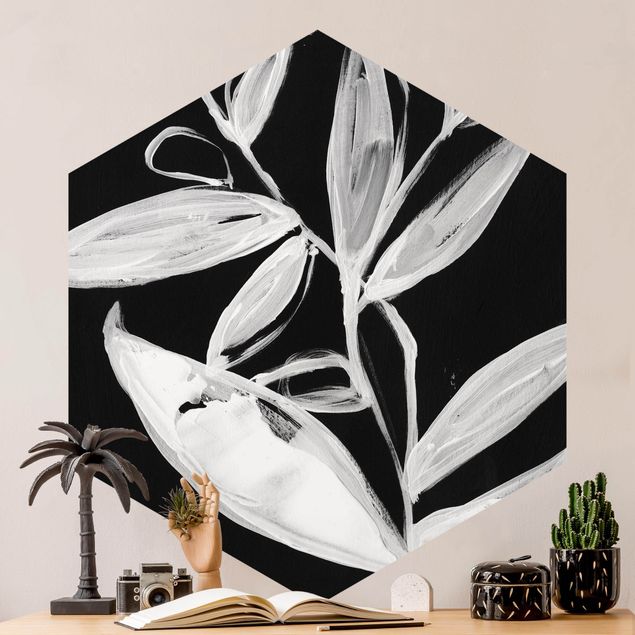 Black white wallpaper Painted Leaves On Black