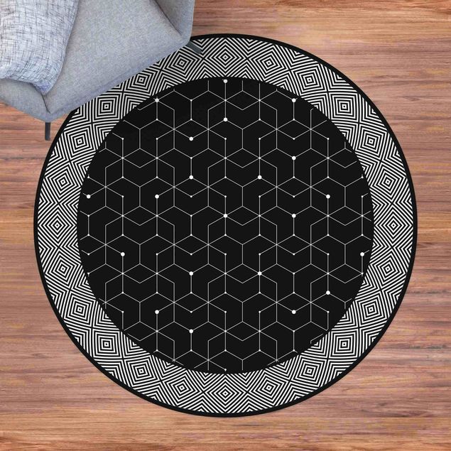 Outdoor rugs Geometrical Tiles Dotted Lines Black With Border