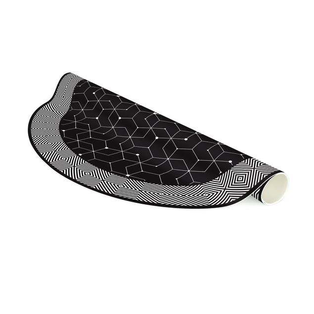 Modern rugs Geometrical Tiles Dotted Lines Black With Border